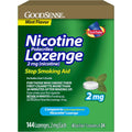 GoodSense Nicotine Polacrilex Lozenge Two Milligram front packaging displaying mint flavor smoking cessation aid details.