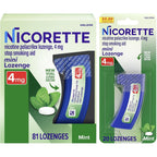 Nicorette 4 mg Mini Nicotine Lozenges front view of the packaging dispenser