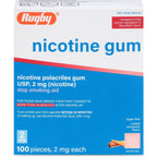 Rugby Laboratories Nicotine Polacrilex 2mg Gum front box view for smoking cessation.