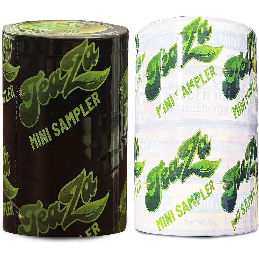 TeaZa Herbal Energy Sampler Pack front view showing multiple flavor pucks.