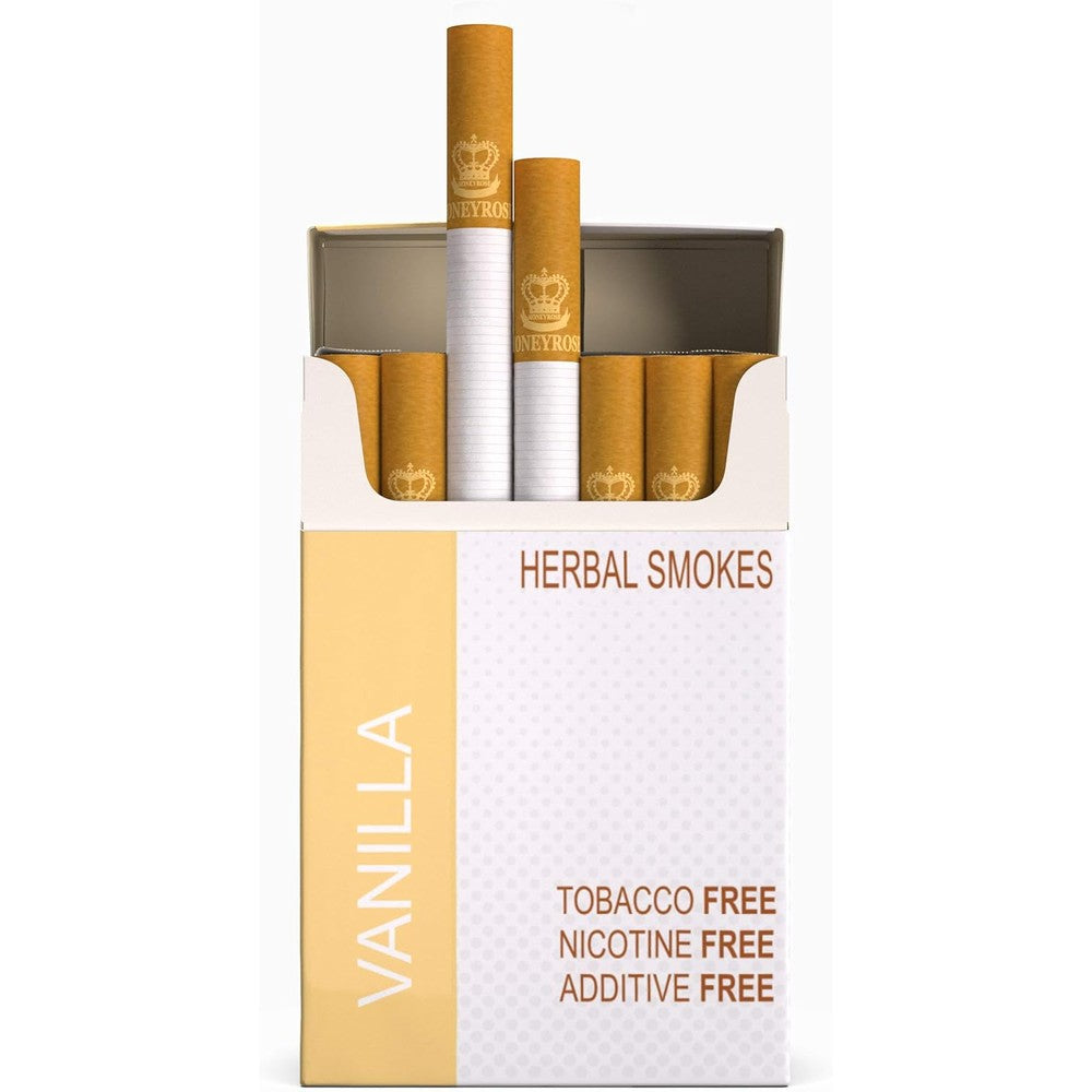 Honeyrose Vanilla Herbal Cigarettes front view tobacco free smoking aid.