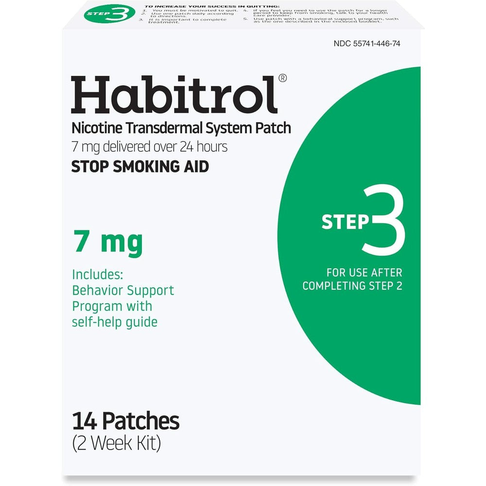 Habitrol Nicotine Transdermal System Patch Step 3 front view packaging 7mg smoking cessation aid