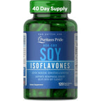 Puritan's Pride Non-GMO Soy Isoflavones 750mg 120 Capsules front bottle view for menopause support.