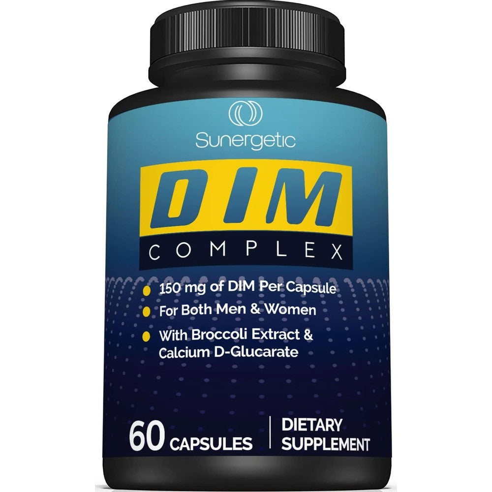 Sunergetic Premium DIM Supplement front view 150mg hormone balance bottle