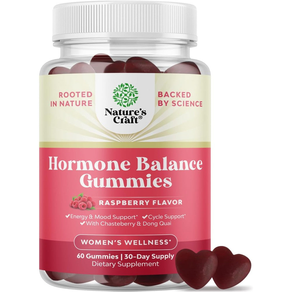 Natures Craft Hormone Balance Gummies 60 Chews front bottle view for women's health.