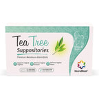 NutraBlast Tea Tree Oil Suppositories 12 Count front packaging for feminine hygiene.