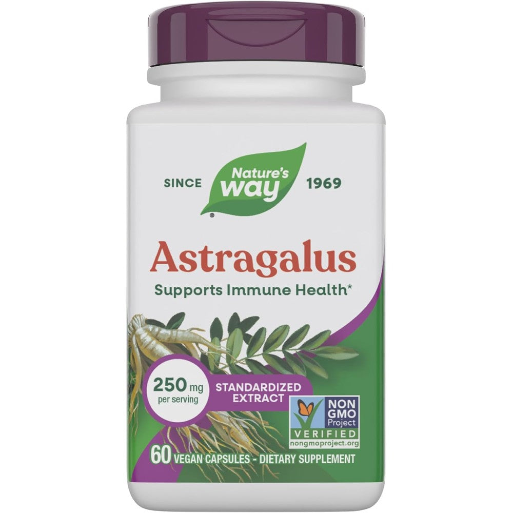Nature's Way Astragalus Premium Extract 60 capsules front view bottle for natural immune support