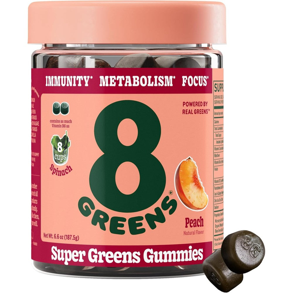 8Greens Daily Greens Peach Gummies bottle front view