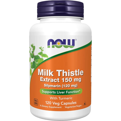 Now Foods Silymarin Milk Thistle Extract 120 Vegetarian Capsules front view for premium liver support.