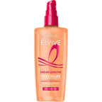 L'Oreal Paris Elvive Dream Lengths Frizz Killer Serum front view packaging showing pink pump dispenser.