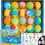 Oinksplash kids bath bombs gift set front view showing twenty colorful fizzy balls in packaging