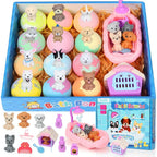 Excalla kids bath bombs front view showing the 12 pack box with colorful fizzies and dog toys.