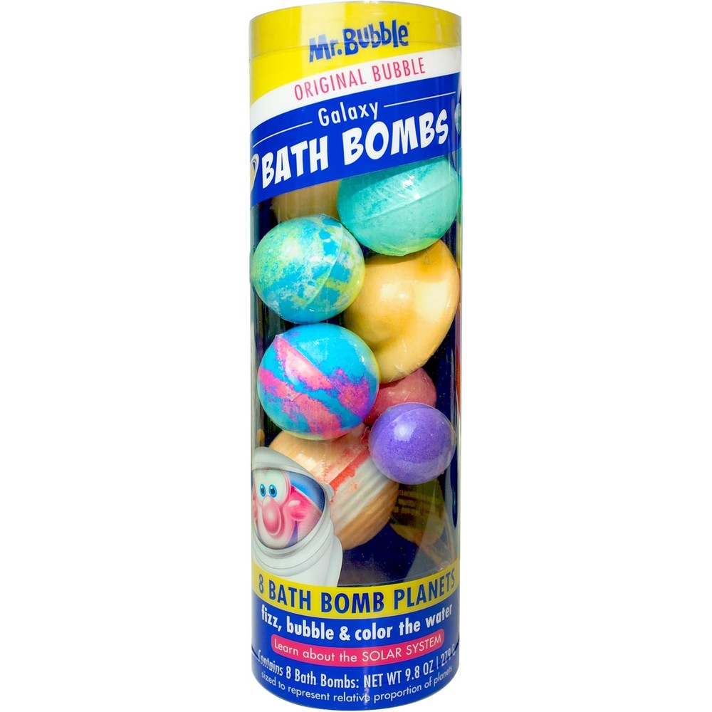 Mr. Bubble Galaxy Bath Bombs front view showing solar system packaging.