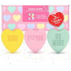 Two Sisters Candy Hearts Crush Bath Bombs front view of the 3-pack gift set box.