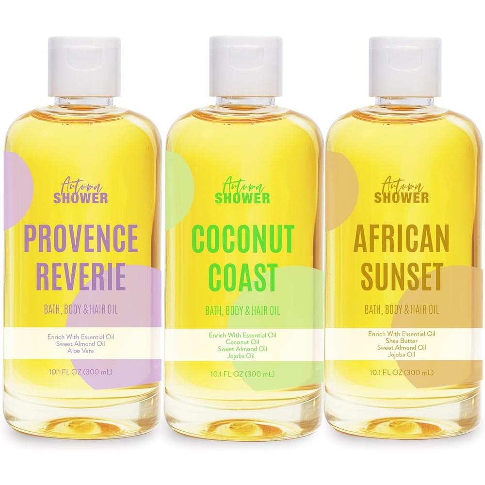 Autumn Shower Provence Reverie Bath and Body Oil three pack front view for dry skin hydration