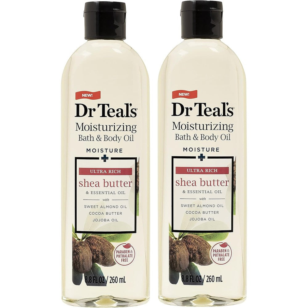 Dr. Teal's Moisturizing Bath and Body Oil two pack front view for deep body hydration.