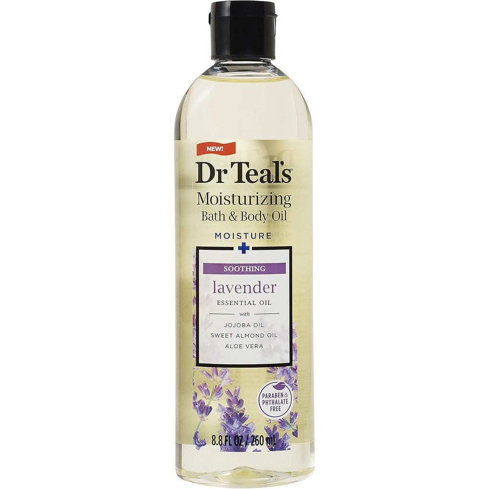 Dr Teal's Moisturizing Bath and Body Oil Lavender front view showing the product bottle.