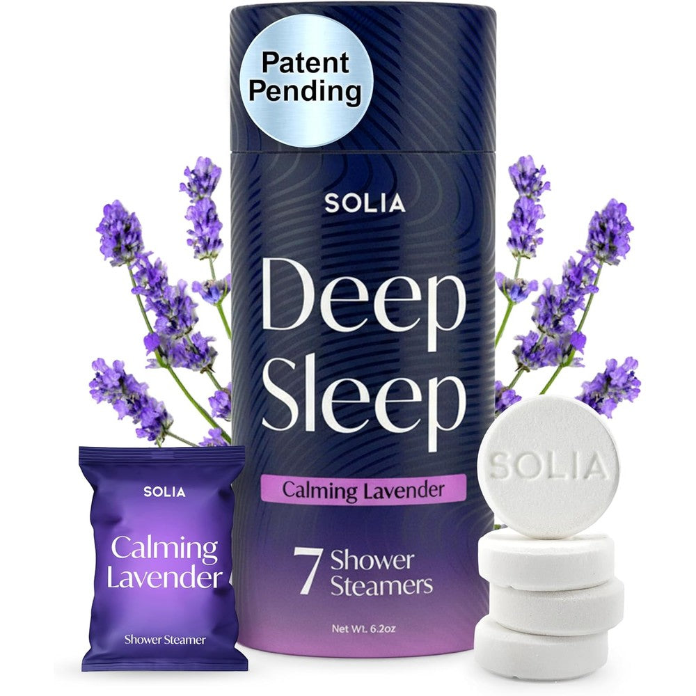 Solia Lavender Shower Steamers 7-Pack front view of packaging for premium aromatherapy.