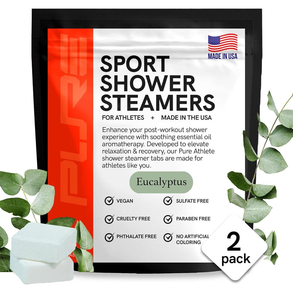 Pure Athlete Sport Shower Steamers front packaging view showcasing natural eucalyptus post workout aromatherapy