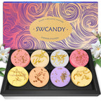 SWCANDY shower steamers aromatherapy 8 pack front view showing premium gift packaging