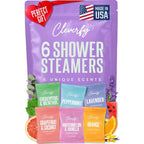 Cleverfy Shower Steamers Aromatherapy variety pack front view showing six purple mix tablets