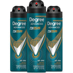 Degree Men Sport Defense Dry Spray Antiperspirant Deodorant three pack front view showcasing seventy-two hour protection packaging.