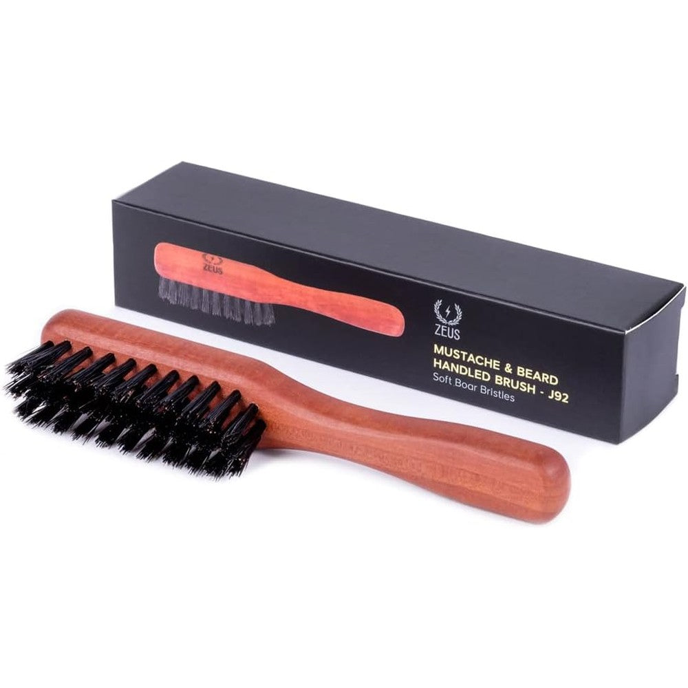 ZEUS Boar Bristle Beard and Mustache Handled Brush front view premium grooming tool