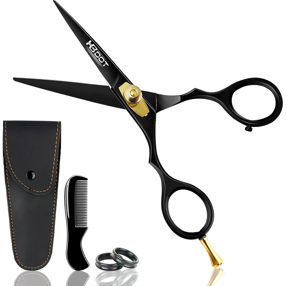 HB DOT Professional Beard and Mustache Scissors front view with matte black finish