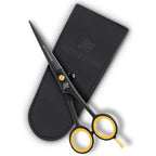 ACTIVEINN professional hair scissors front view showcasing matte black finish and gold center tension screw.