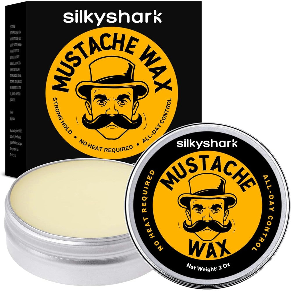 SilkyShark Mustache Wax 2 Ounce tin front view