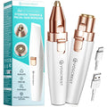 Rechargeable Eyebrow and Facial Hair Remover for Women - 2 in 1 Razor with Built-in LED Light for Painless Hair Removal
