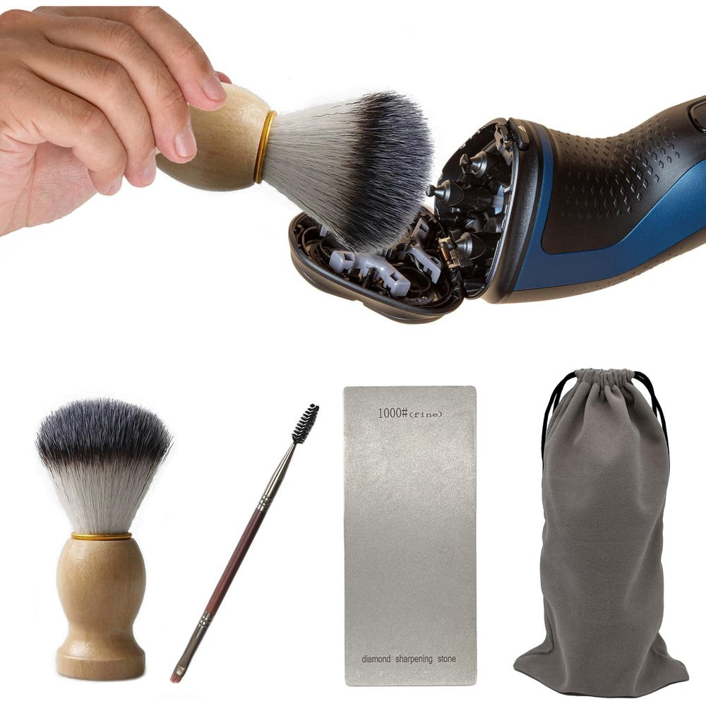 Fevanlion rotary electric shaver maintenance kit including sharpening stone and brushes.
