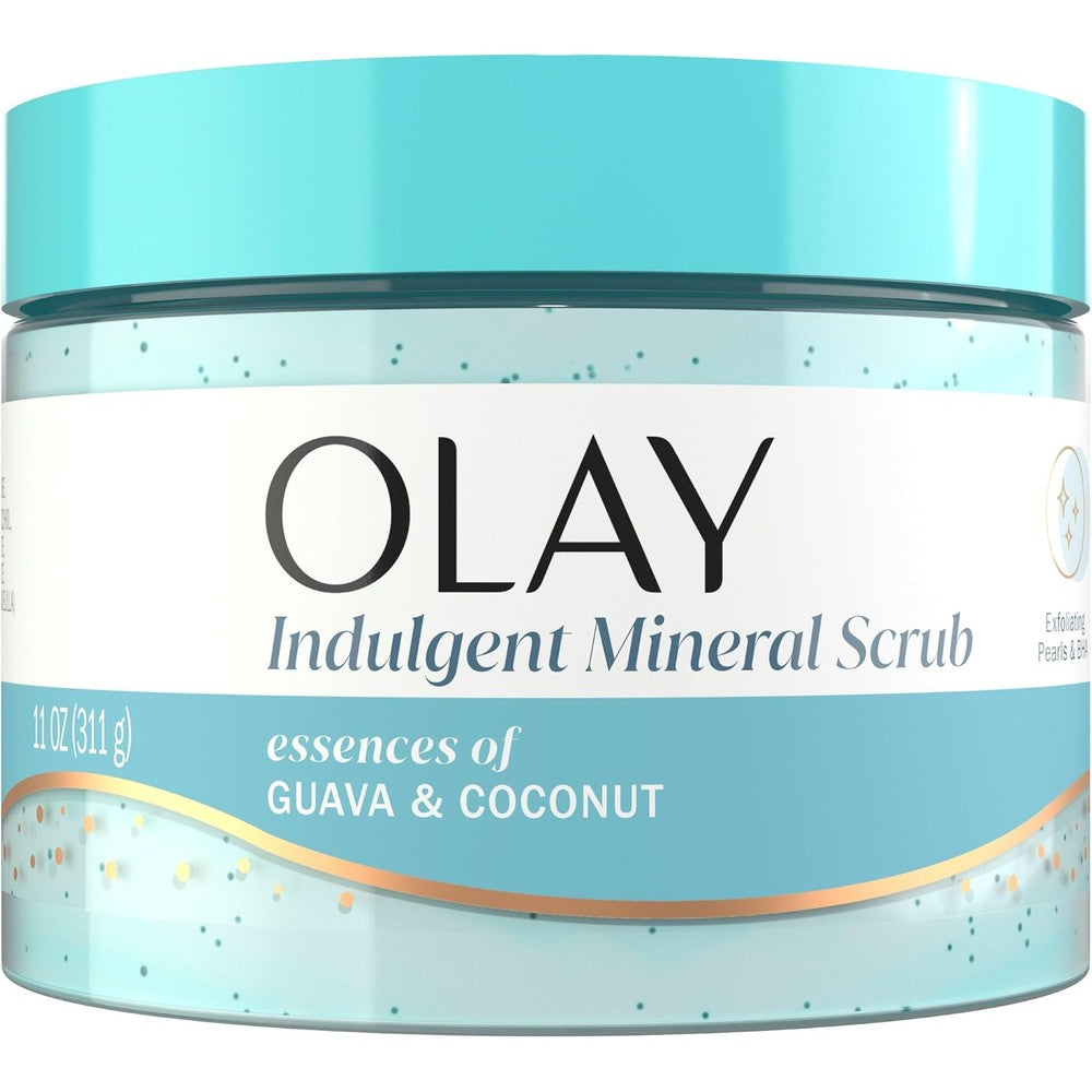 Olay Body Indulgent Mineral Scrub, Skin Exfoliating & Massaging Pearls, Nourishing Soft & Gentle Formula, Renewing BHA, Vitamin B3 Complex, Luxurious Fragrances, Coconut & Guava Scent, 11 oz