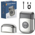 WEQOEE electric razor for men front view showing grey metallic finish and digital LED battery percentage display screen