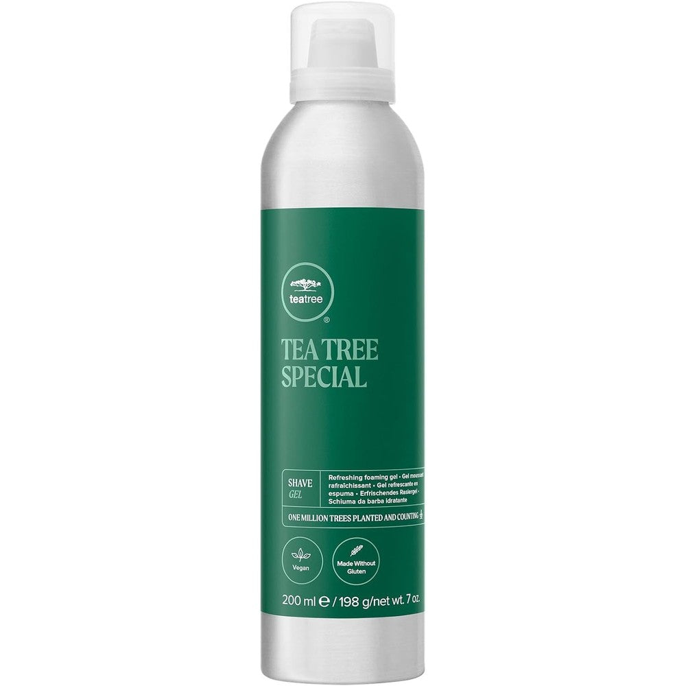 Paul Mitchell Tea Tree Special Shave Gel front view of 7 Ounce aluminum bottle