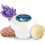 Satthwa Organic Shaving Soap Puck front view with essential oils branding