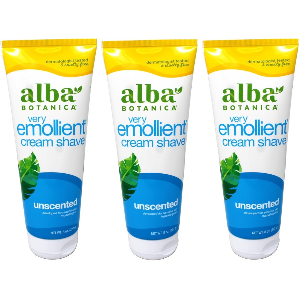 Alba Botanica Very Emollient Cream Shave Unscented 3 pack front view