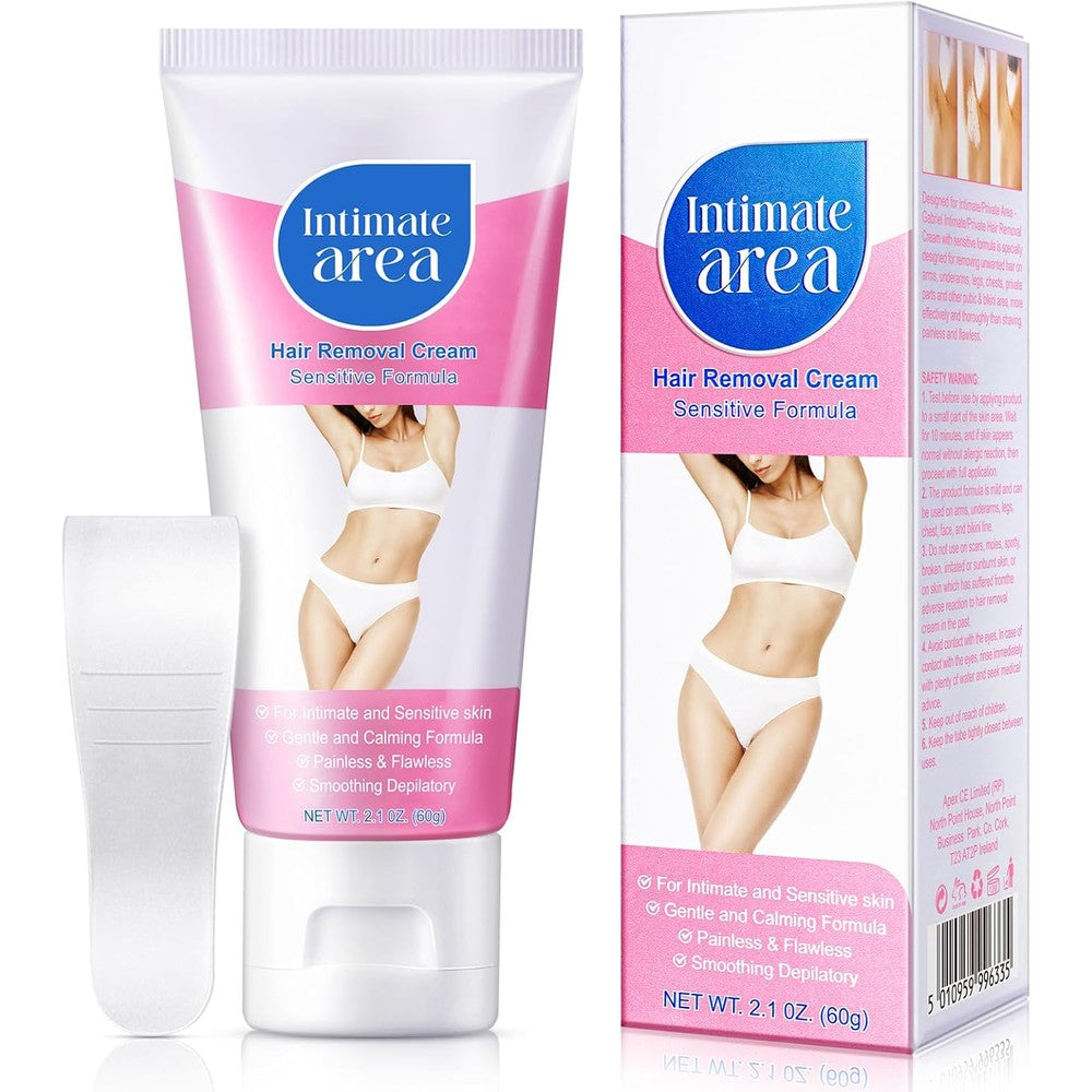CUZZYDUNJYNN painless intimate hair removal cream tube front view display for sensitive skin grooming.