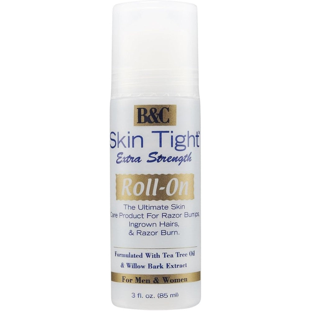 BC Ladies Skin Tight Extra Strength Roll On After Shave front view showing three ounce bottle packaging for razor bump treatment