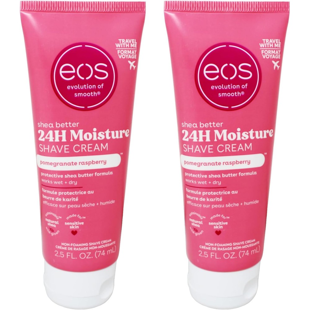 Eos Shea Better Pomegranate Raspberry non-foaming shave cream front view pack of two