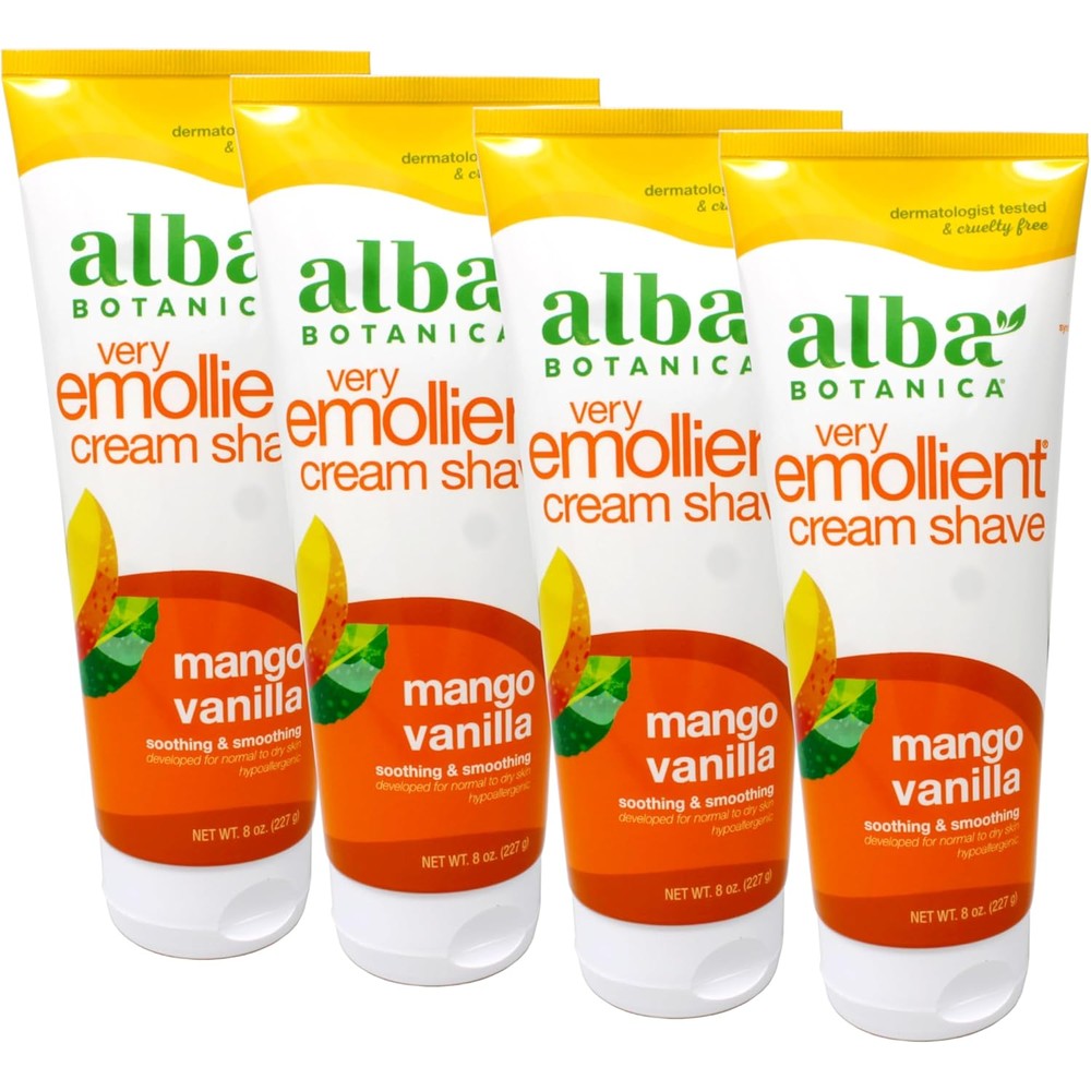 Alba Botanica Mango Vanilla Very Emollient Cream Shave front view of the packaging tube