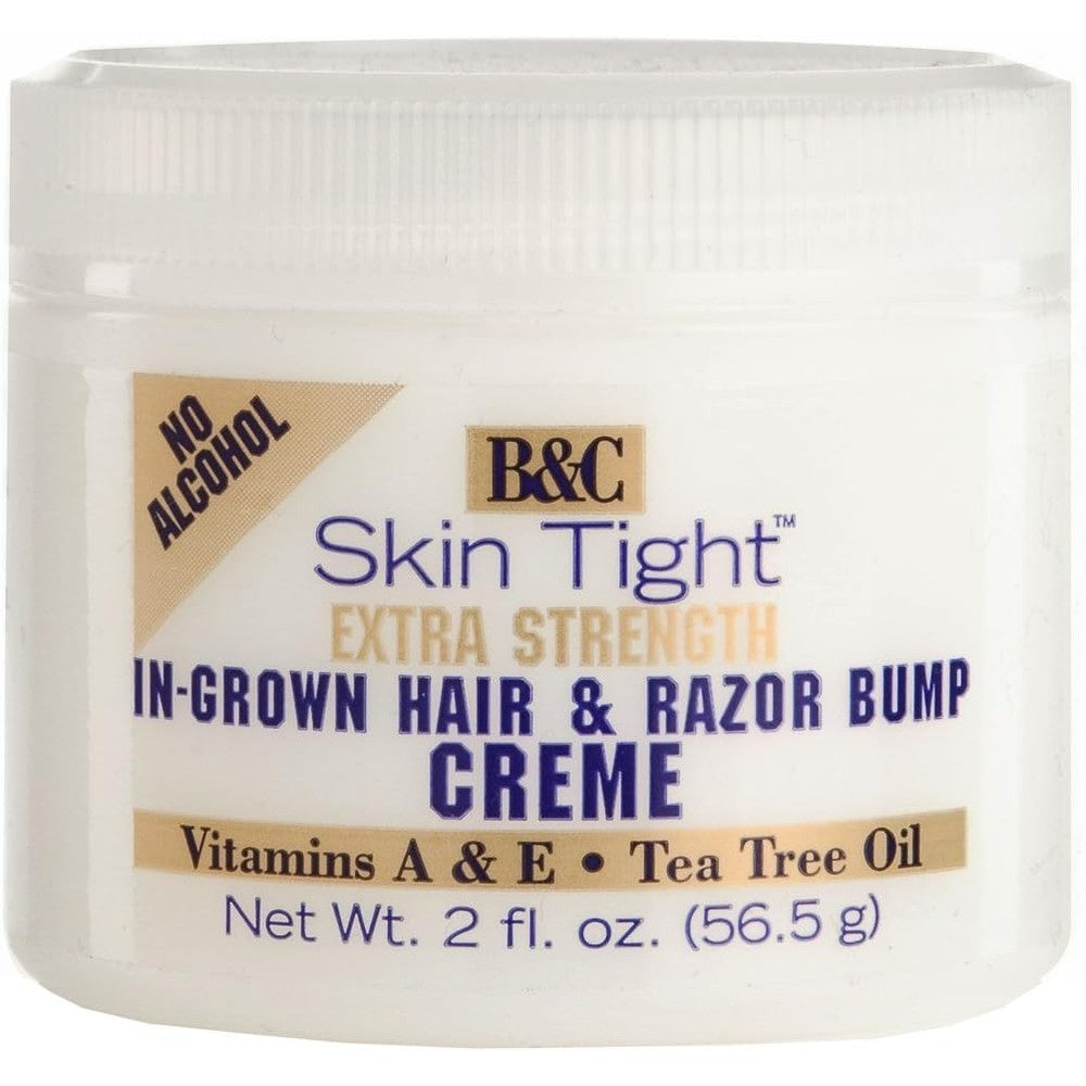 B&C Skin Tight Extra Strength Ingrown Hair and Razor Bump Creme pack of two front view showing alcohol free label.