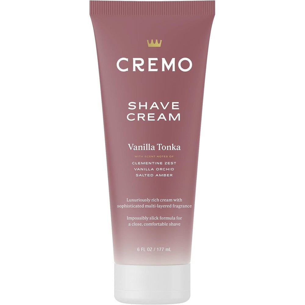 Cremo Women Shaving Cream Vanilla Tonka front view of the 6 Fluid Ounce tube packaging
