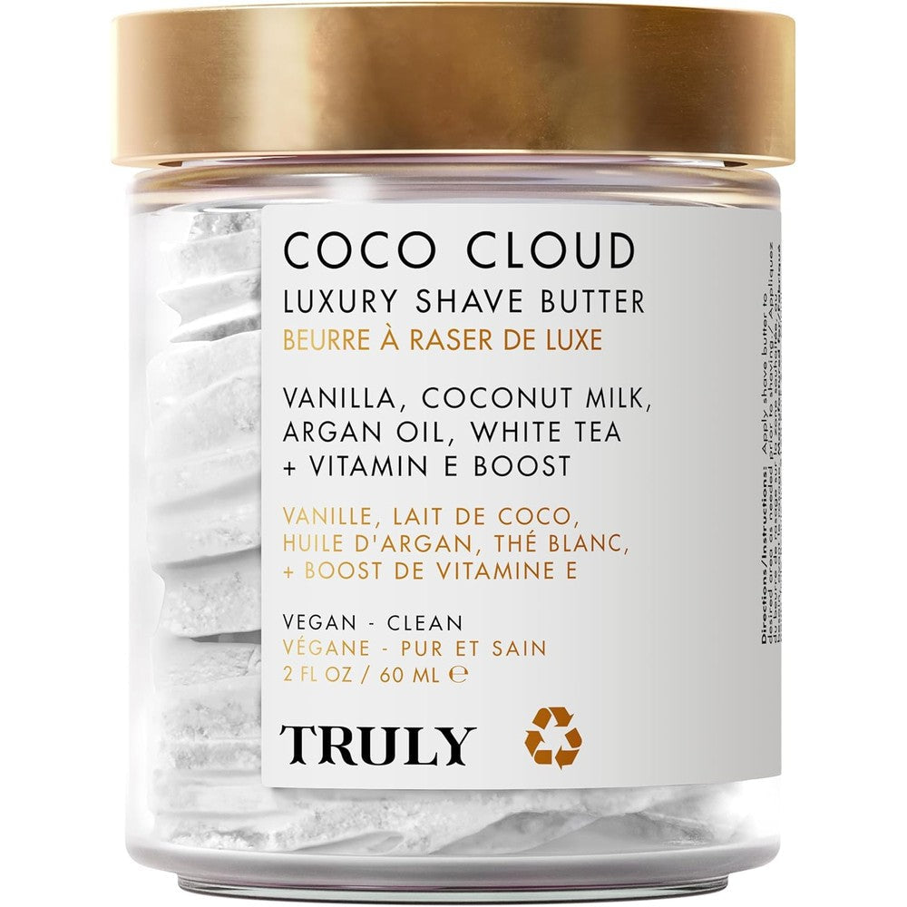 Truly Beauty Coco Cloud Luxury Shave Butter front view jar showing whipped texture