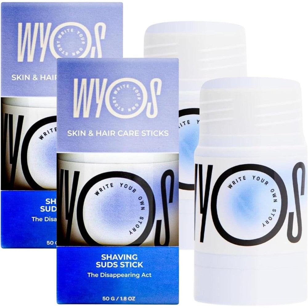 WYOS Shave Stick for Men front packaging view of two pack solid shaving cream