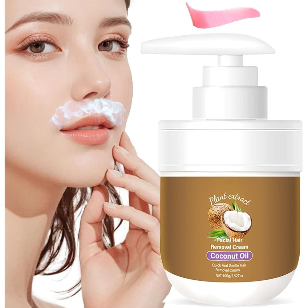 Rozino Coconut Oil Facial Hair Removal Cream front view pump dispenser bottle for sensitive skin