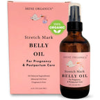 Irene Organics Organic Belly Oil front view bottle for pregnancy stretch mark prevention