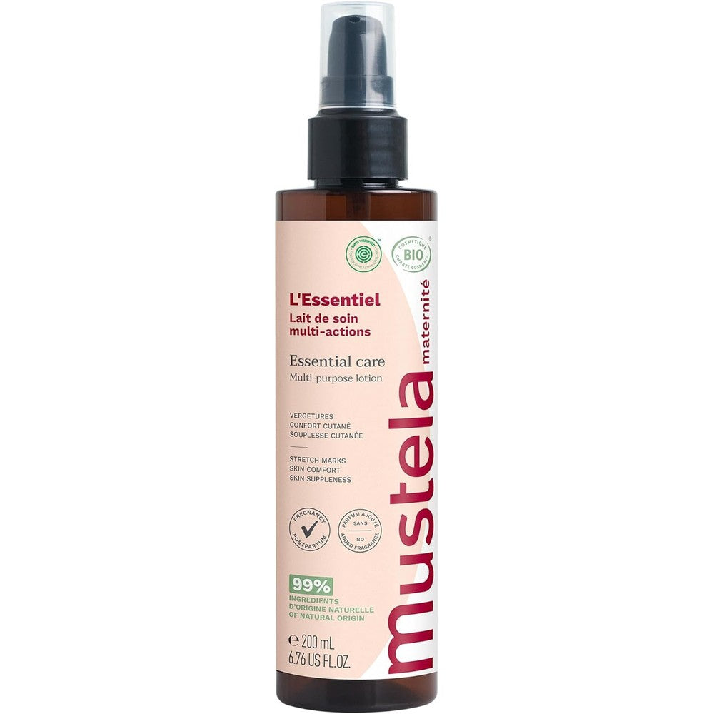 Mustela Certified Organic Maternity Essential Care Lotion front view for stretch mark prevention.