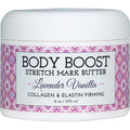 Body Boost Lavender Vanilla Stretch Mark Butter 8 Ounce front view jar for pregnancy skin care