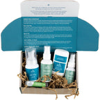 Earth Mama A Little Something For Mama To Be Gift Box front view packaging showing the five included travel size pregnancy skincare items.
